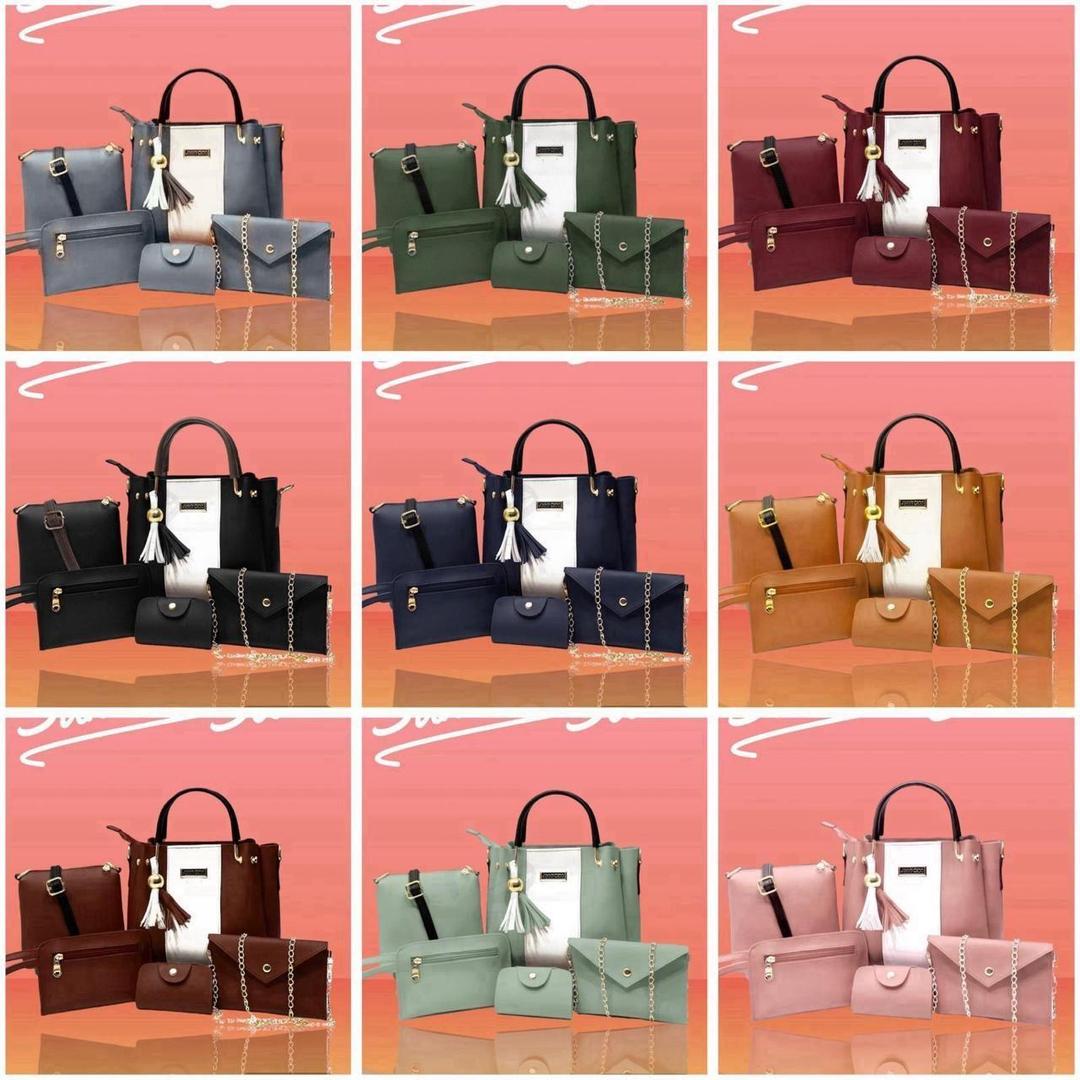 Chic 5-Piece Handbag Set for Girls in Maroon Rexine