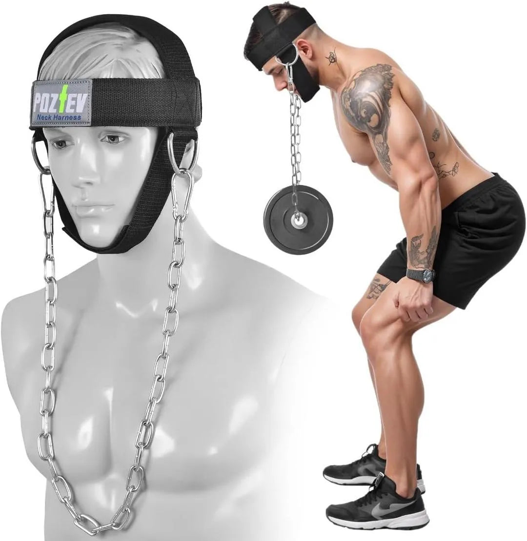 Fitness Pull Rope with Adjustable Steel Chain & Padded Neck Strap