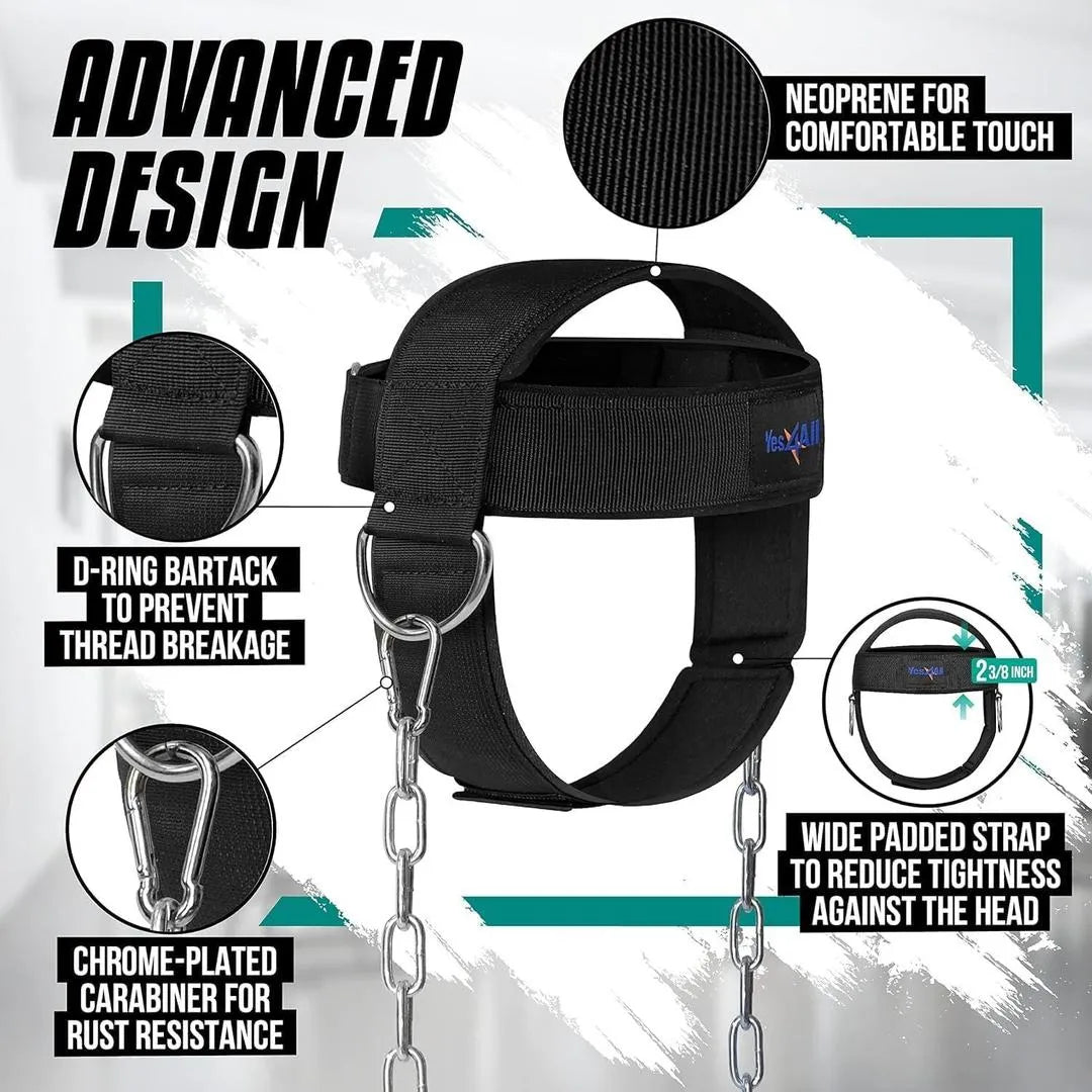 Fitness Pull Rope with Adjustable Steel Chain & Padded Neck Strap