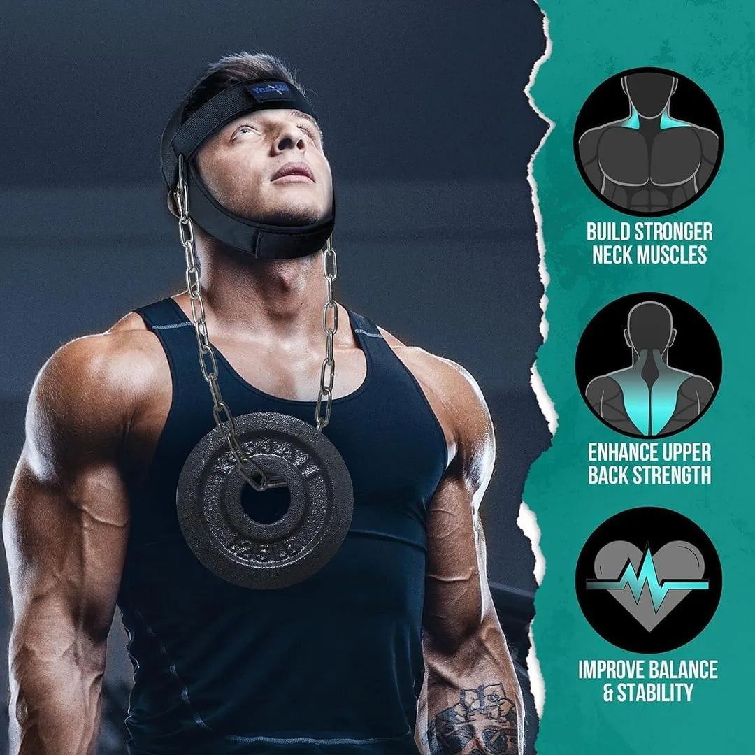 Fitness Pull Rope with Adjustable Steel Chain & Padded Neck Strap