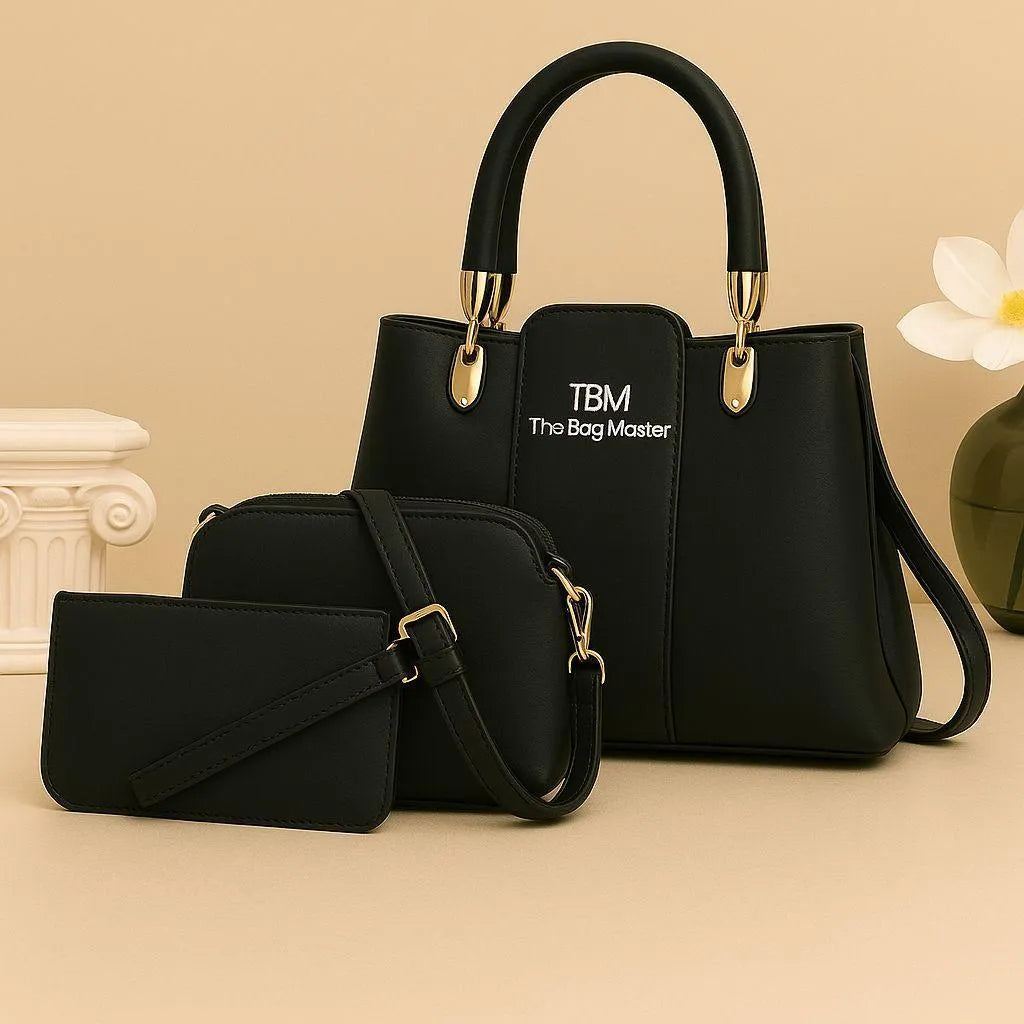 Women's Rexine 3-Piece Handbag Set Brown