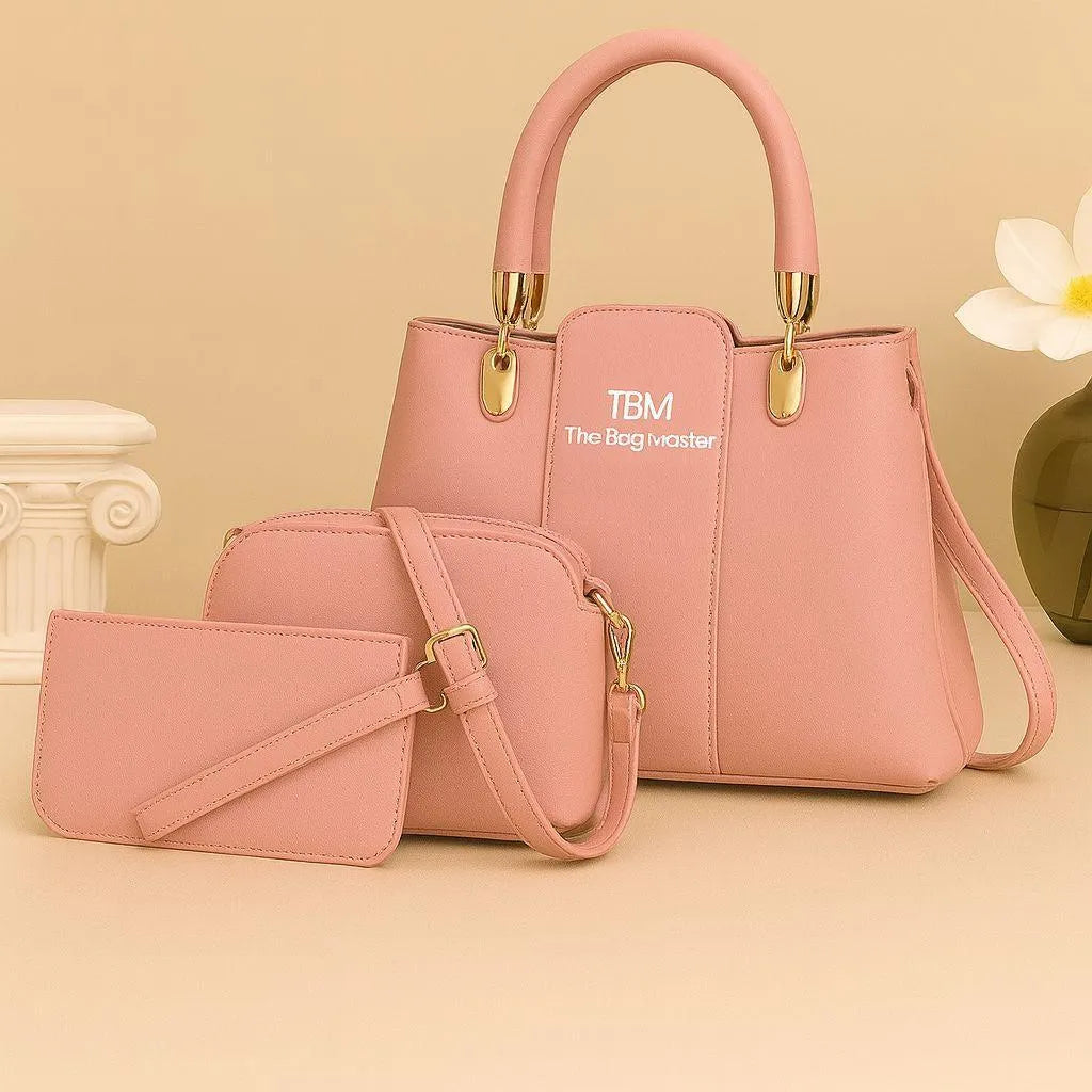 Women's Rexine 3-Piece Handbag Set Brown