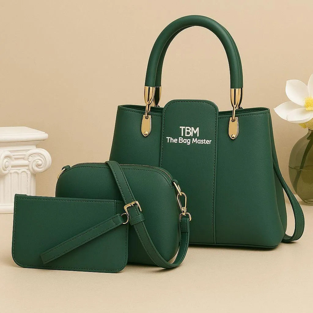Women's Rexine 3-Piece Handbag Set Brown