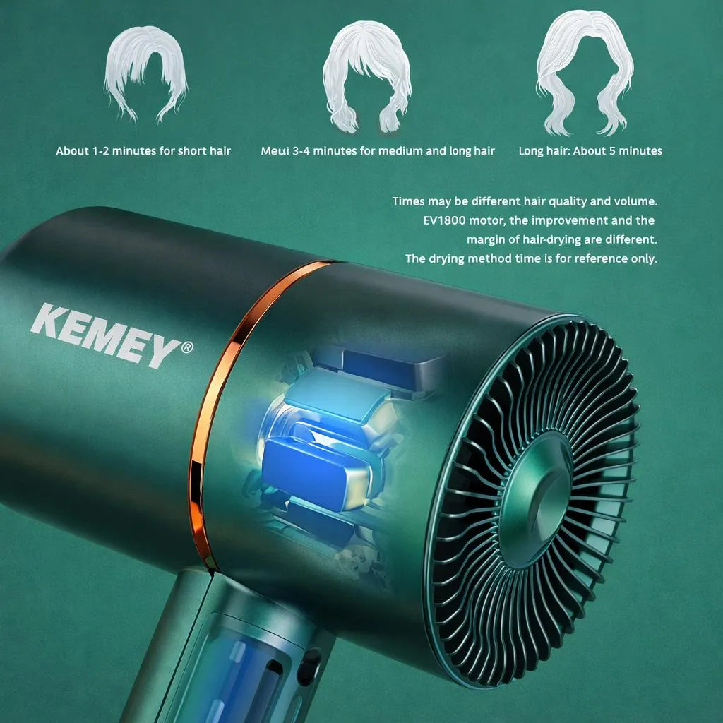 Kemei KM-9826 Professional Hair Dryer – Powerful Fast Drying Hair Dryer with Nozzle Attachment